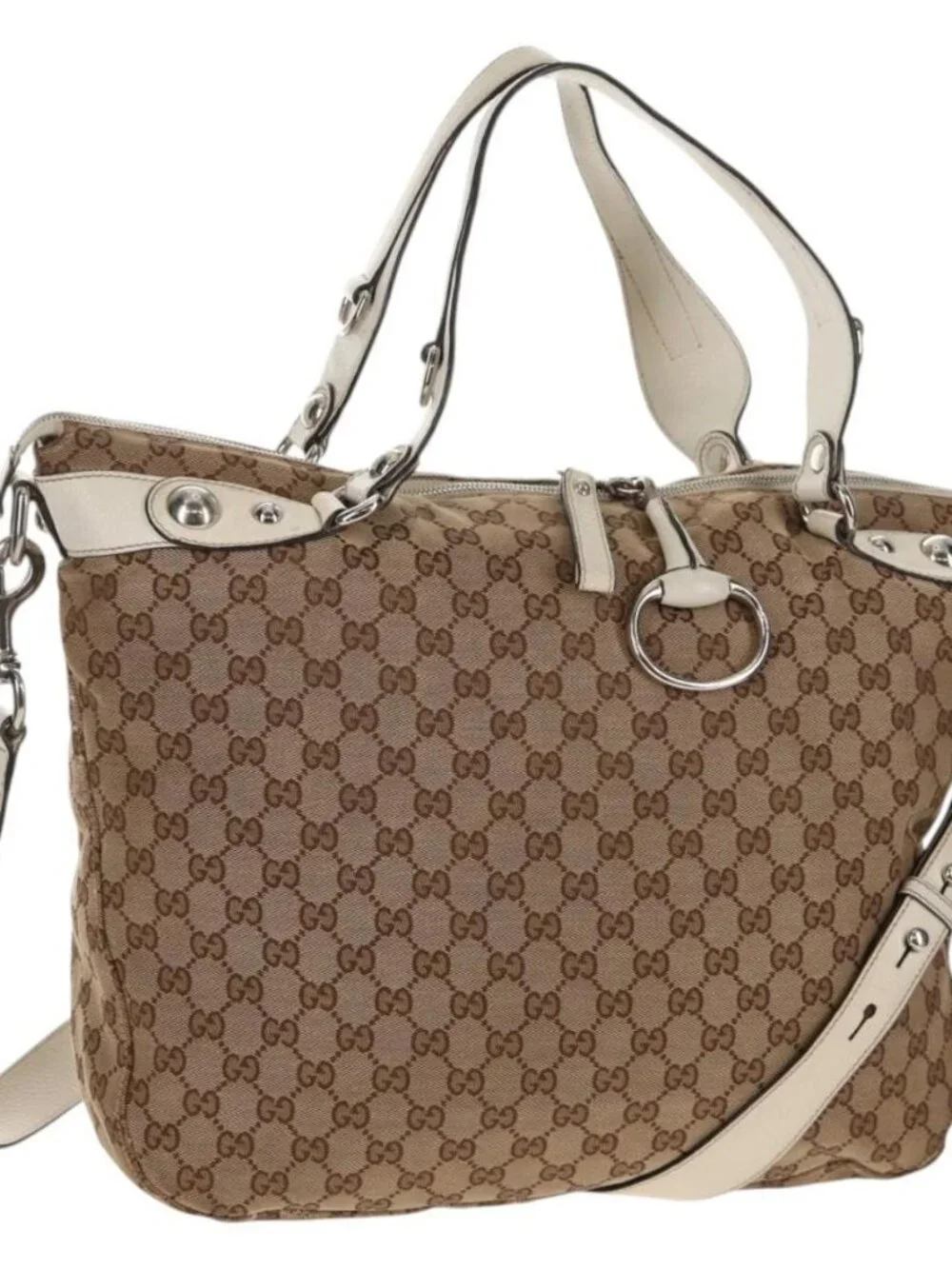 GUCCI GG Canvas Hand Bag 2way Beige White Auth ep10950